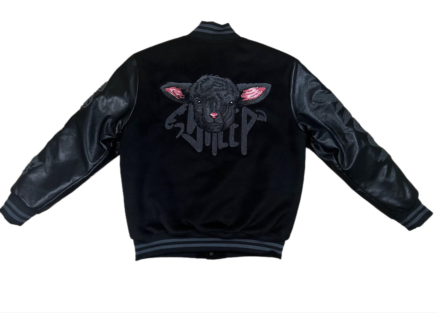 Sheep Brand "Black/Grey" Embroidered Varsity Jacket